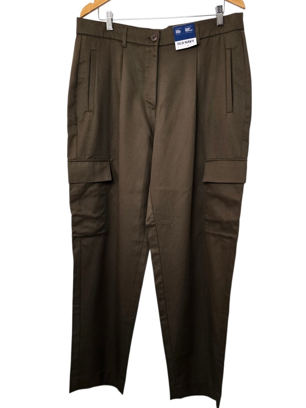 Old Navy Taylor Extra High-Waisted Straight Trouser Pants Olive Green Women's L